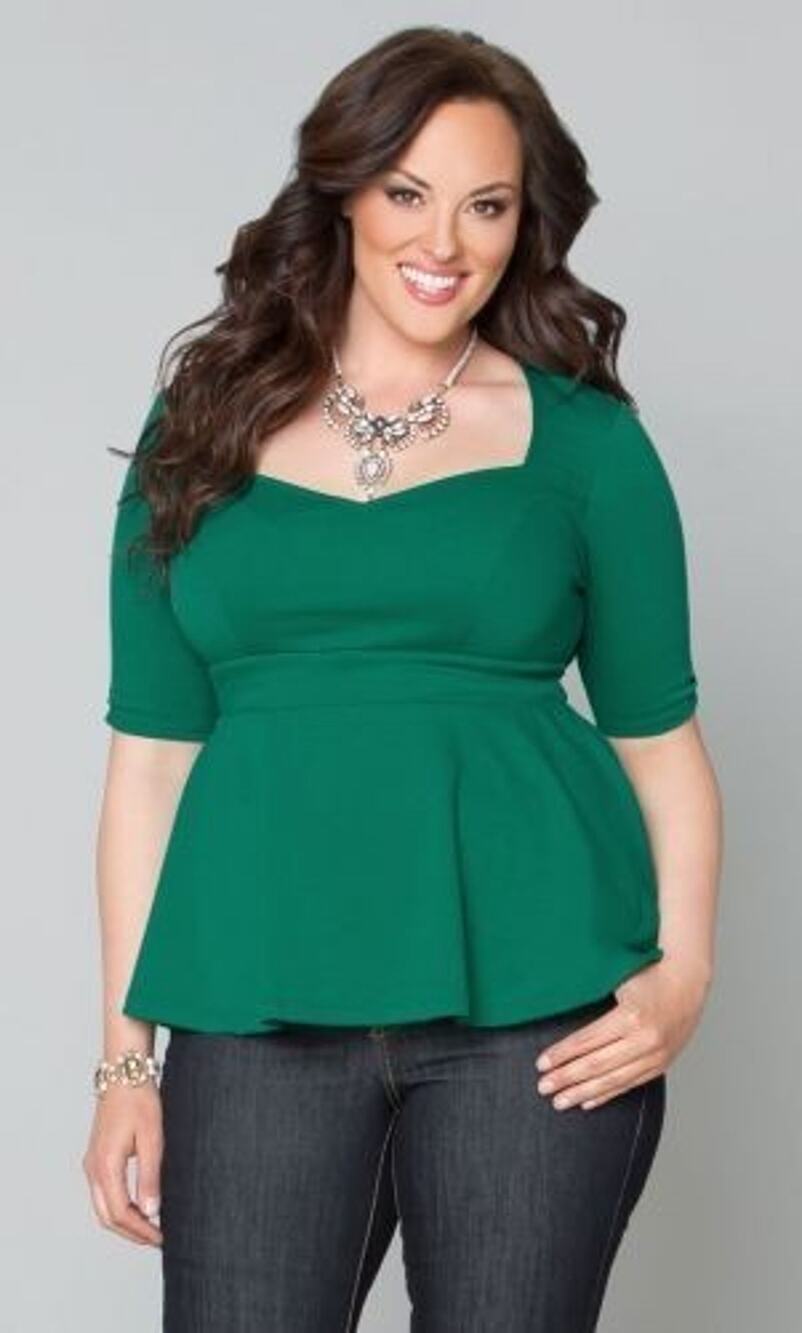 Kiyonna Ponte Peplum Top Retro 1X Green Romantic Empire Waist Soft Glam Pinup